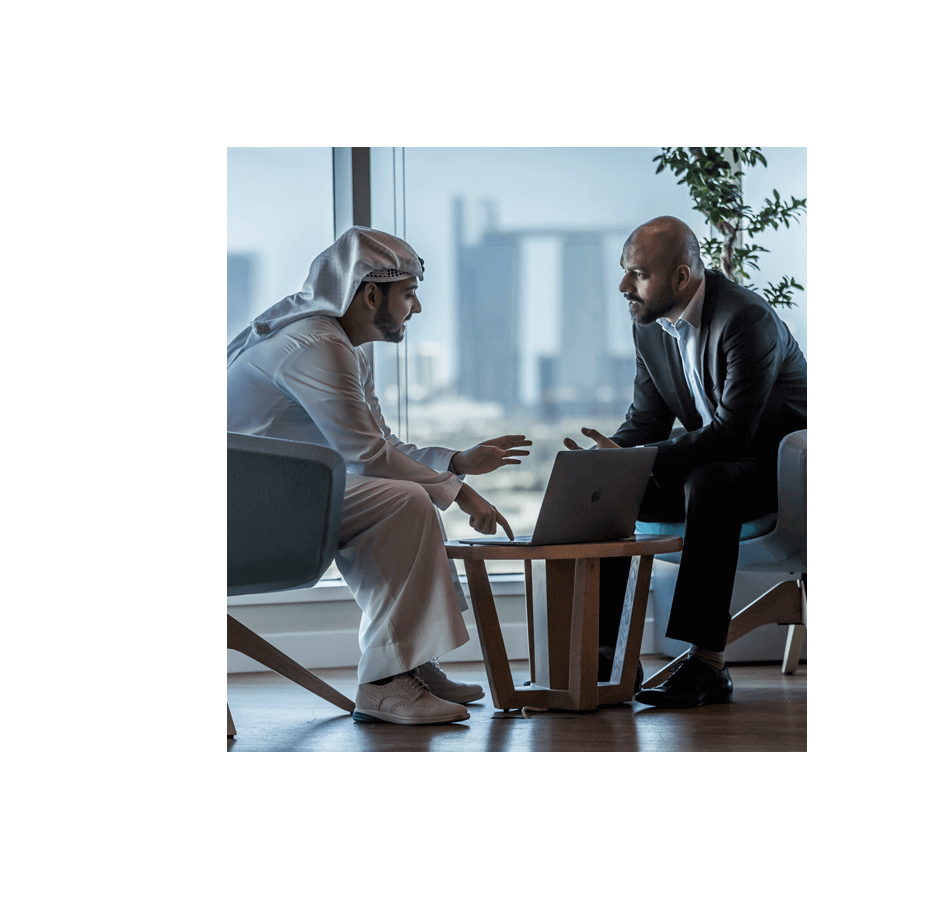 two people in a discussion